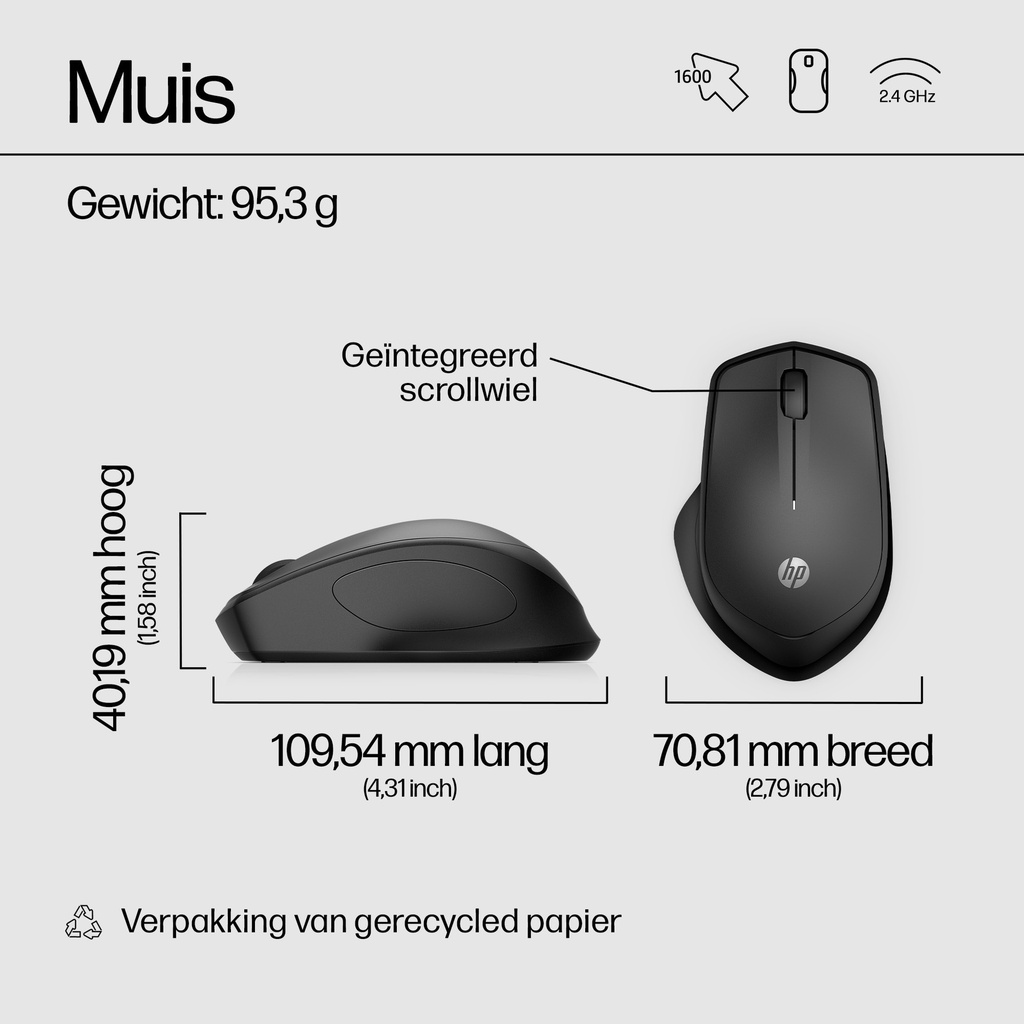 HP 280 Silent Wireless Mouse - Rechtshan-10