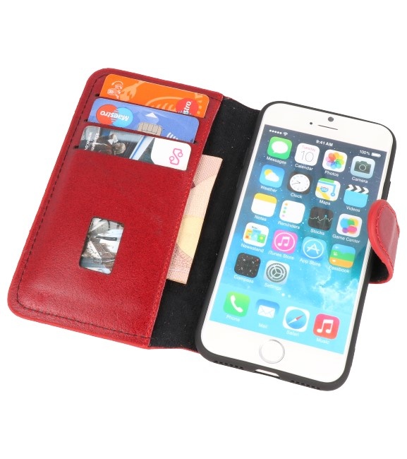 MF Handmade Leer Bookstyle Hoesje voor iPhone SE 2020 / 8 / 7 Rood