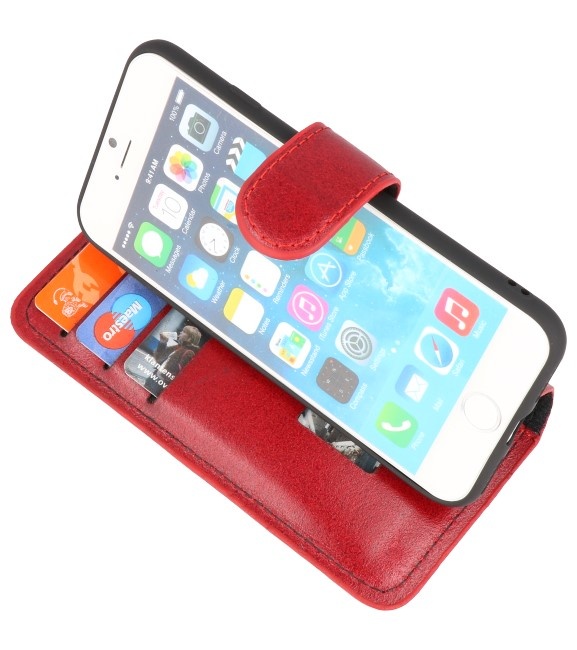 MF Handmade Leer Bookstyle Hoesje voor iPhone SE 2020 / 8 / 7 Rood