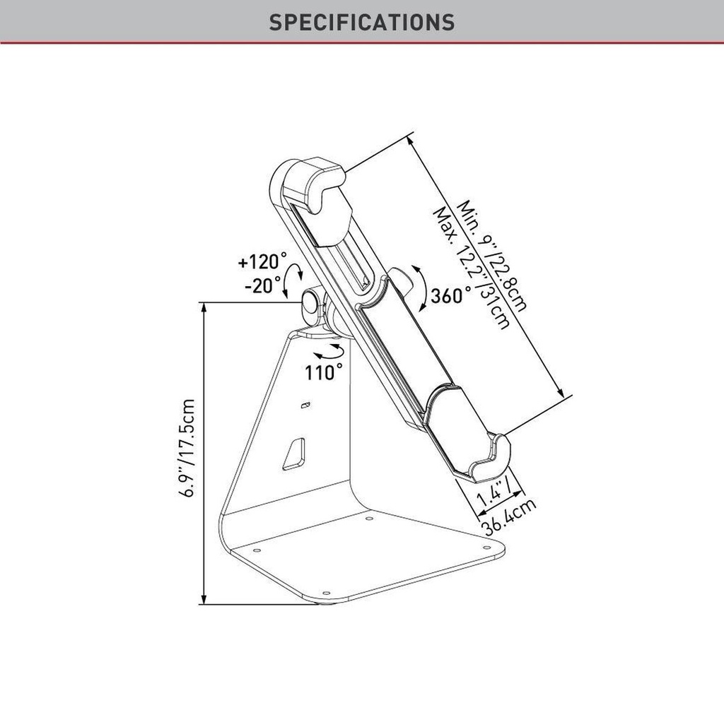 Barkan Vergrendelbare Anti-Diefstal Bureastandaard voor Tablets 8,7'' / 12'' / 22,1cm / 30,5cm