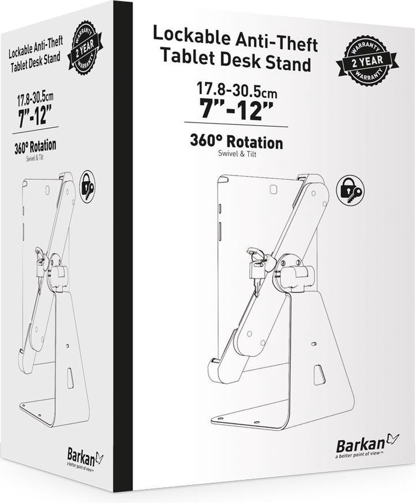 Barkan Vergrendelbare Anti-Diefstal Bureastandaard voor Tablets 8,7'' / 12'' / 22,1cm / 30,5cm
