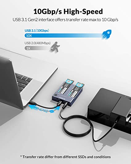ORICO NVMe Clone dockingstation M.2 Dual- Bay 10Gbps met offline clone duplicatorfunctie