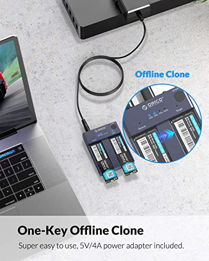 ORICO NVMe Clone dockingstation M.2 Dual- Bay 10Gbps met offline clone duplicatorfunctie