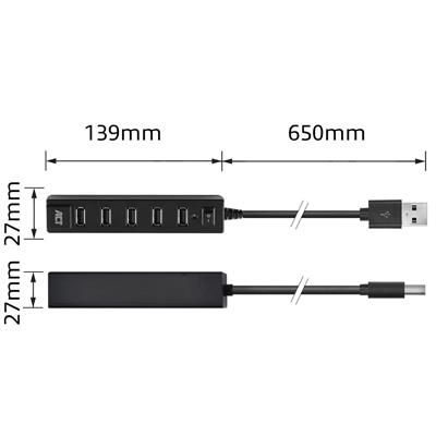 ACT USB Hub 2.0, 7x USB-A, aan- en uit schakelaar, zwart