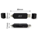 ACT USB 3.2 cardreader, SD/micro SD, USB-C of USB-A, zwart