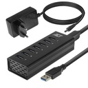 ACT USB Hub 3.2, 7x USB-A, met stroomadapter, zwart