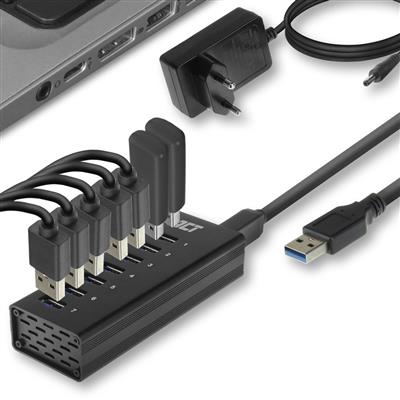 ACT USB Hub 3.2, 7x USB-A, met stroomadapter, zwart