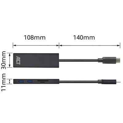 ACT USB-C Hub 3x USB-A, cardreader