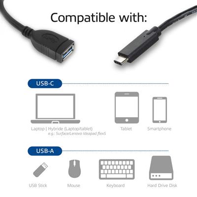 ACT USB 3.2 Gen1 OTG kabel C male - A female 0,2 meter, Zip Bag