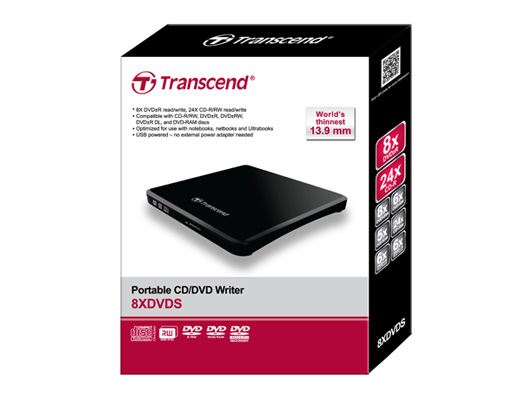Transcend TS8XDVDS-K - Zwart - portable DVD±R/RW - USB 2.0