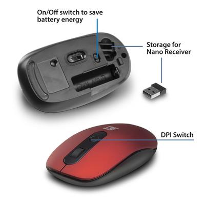 ACT Draadloze muis, USB nano ontvanger, 1200 dpi, rood