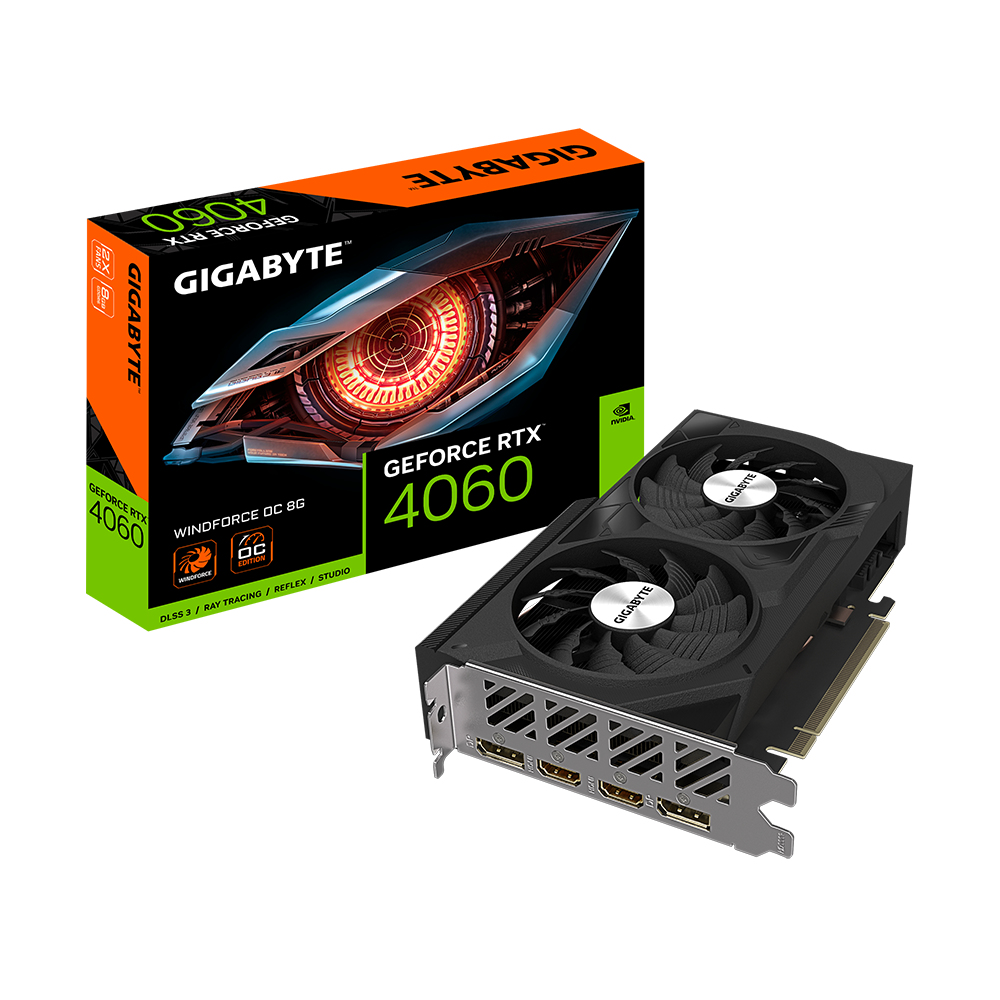 Gigabyte GeForce RTX 4060 WINDFORCE OC 8G, GeForce RTX 4060, 8 GB, GDDR6, 128 Bit, 7680 x 4320 Pixels, PCI Express 4.0
