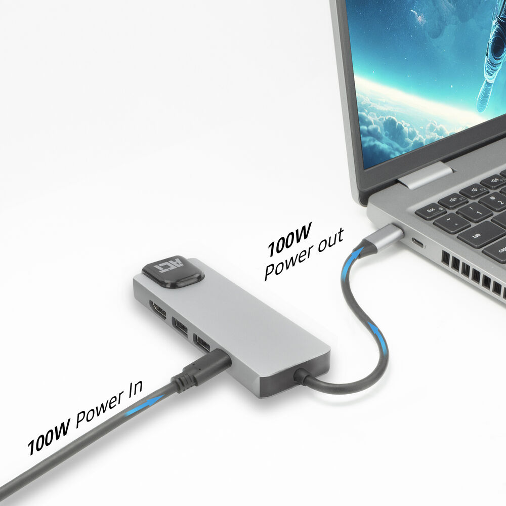 ACT USB-C 4K dockingstation voor 1 HDMI monitor, ethernet, USB-A, PD pass-through
