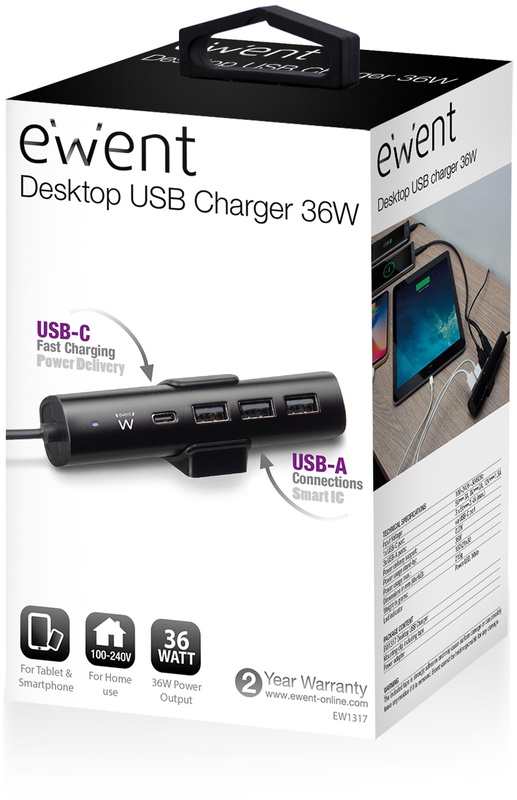 Ewent desktop oplader voor mobiele apparatuur 36W