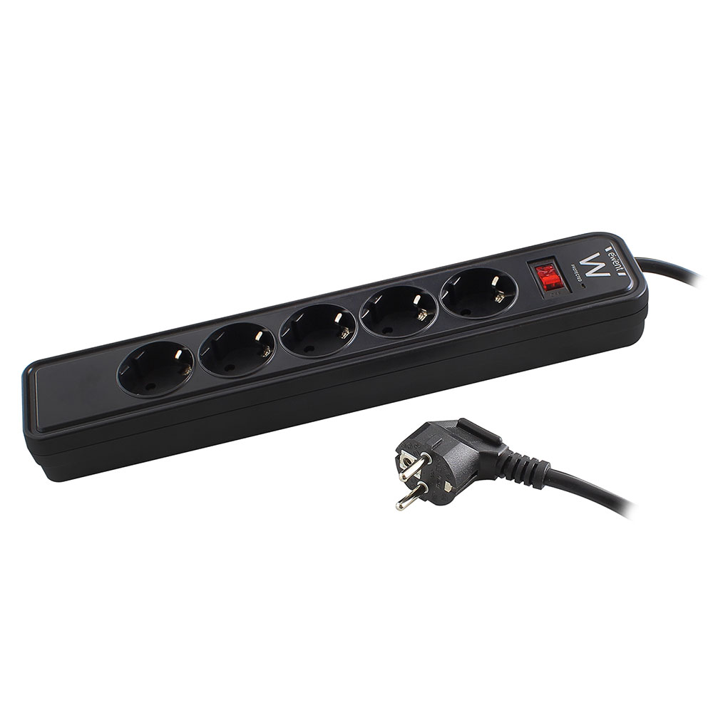 Ewent Stekkerdoos, 5 sockets, 1.5m, Voorzien van schakelaar en overspanningsbeveiliging