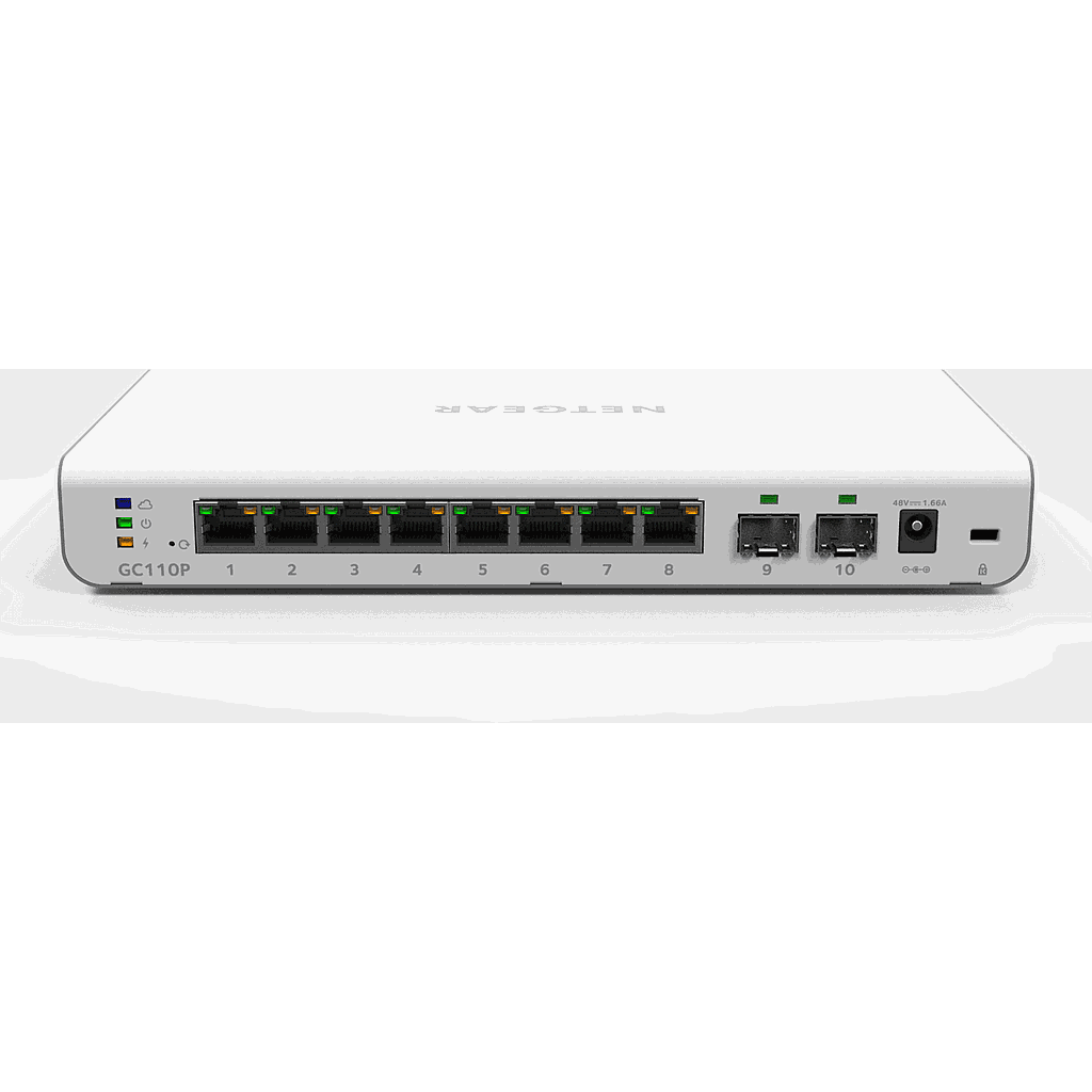 Netgear Insight Managed 8-poorts Gigabit Ethernet PoE Smart Cloud Desktop Switch met 2 SFP-glasvezelpoorten (62 W)