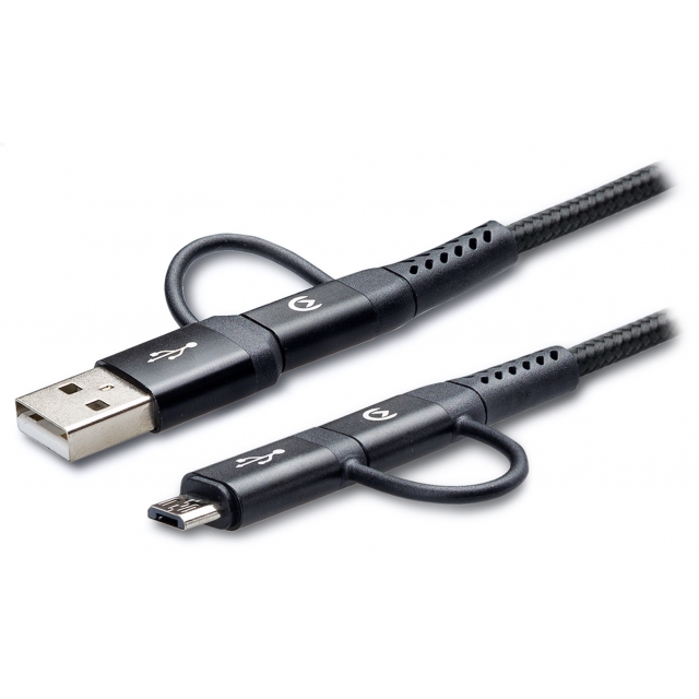 Mobilize Nylon Braided 4in1 Charge/Sync Cable USB-C/Micro USB 3A 1.5m. Black