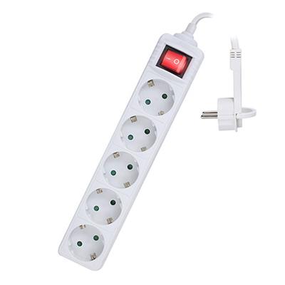Ewent Stekkerdoos met verlichte schakelaar en platte stekker, 5 sockets, 1.5m, wit