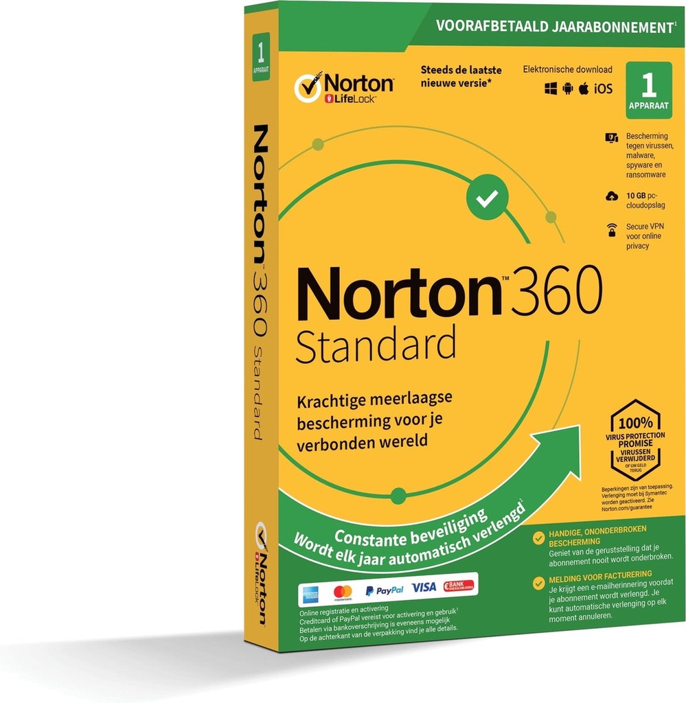 Norton 360 Standard 1-Device + 10 GB Cloudstorage 1 year OEM