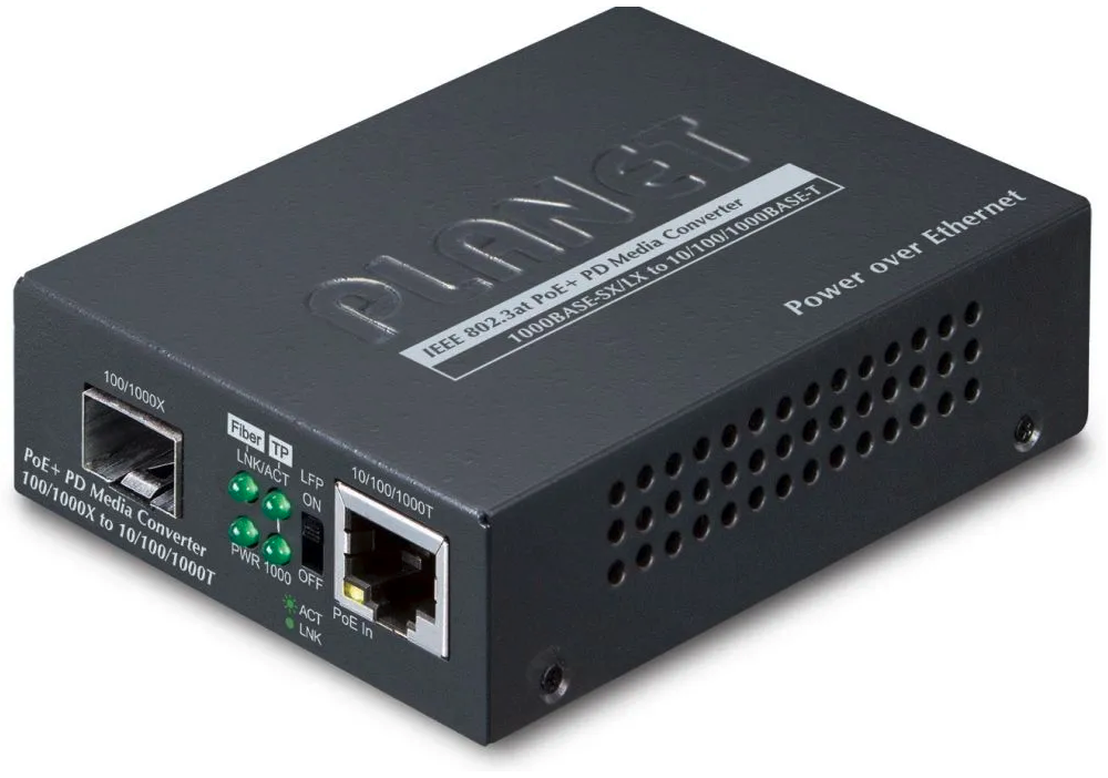 PLANET 1000Base-T PoE+ naar 1000Base-FX SFP Media Converter