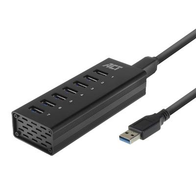 ACT USB Hub 3.2, 7x USB-A, met stroomadapter, zwart