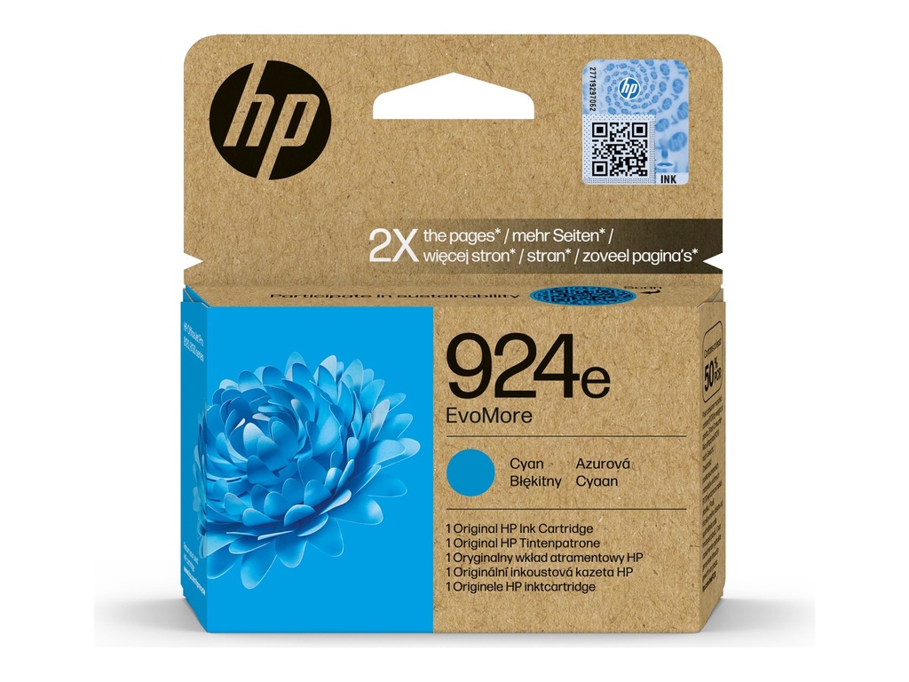 HP 924XLe EvoMore  Cyan 800 afdrukken 4K0U7NE#CE1
