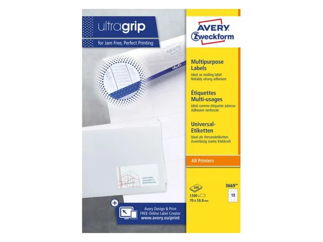 Etiket Avery Zweckform 3669 70x50.8mm wit 1500stuks