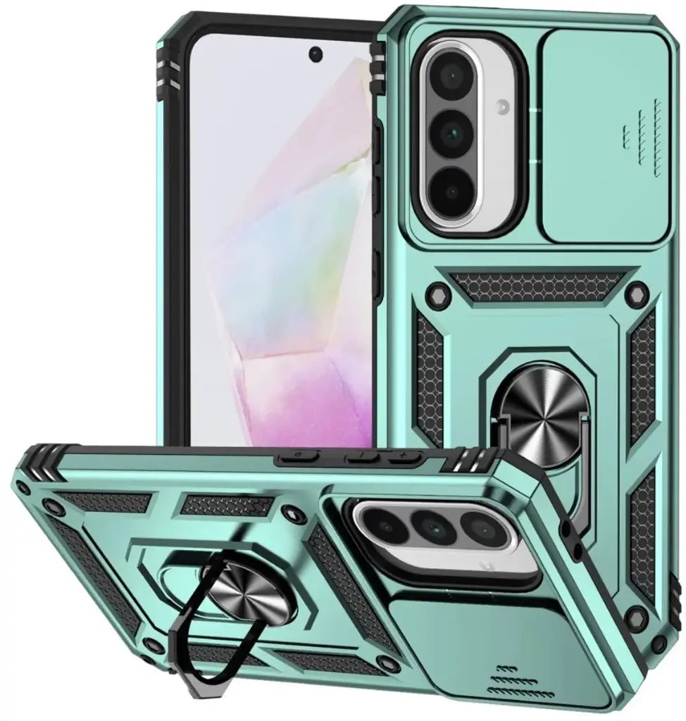 Armor Ring Kickstand Back Cover met Camera Shield - Samsung Galaxy A36 Mintgroen