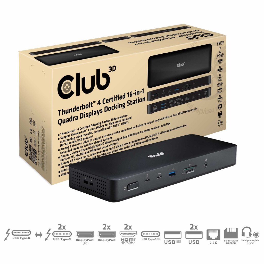 CLUB3D Thunderbolt 4 16-in-1 Quadra(4) Displays Dockingstation