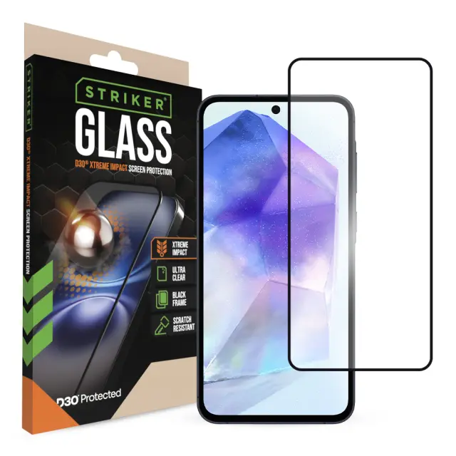 Striker D3O Xtreme Impact Glass Screen Protector - Black Frame - Samsung Galaxy A35 5G/A36