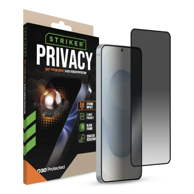 Striker D3O Xtreme Impact Privacy Glass Screen Protector - Black Frame - Samsung Galaxy S24+