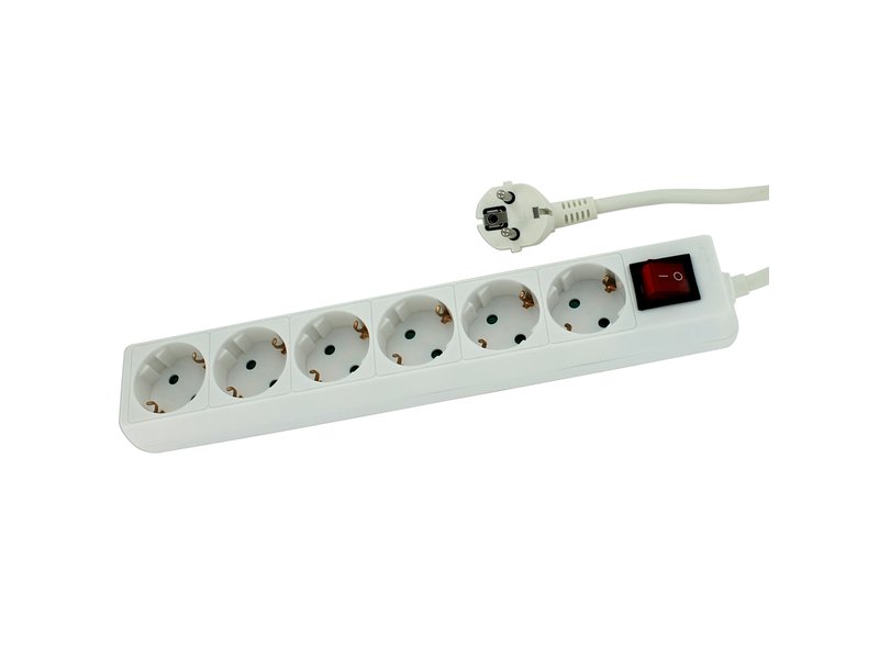 Blu-Basic Stekkerdoos 5 meter 6-voudig wit met schakelaar