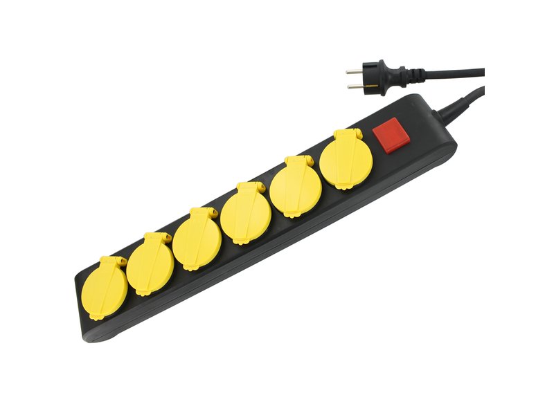 Blu-Basic Stekkerdoos 10 meter 6-voudig zwart Neopreen H07
