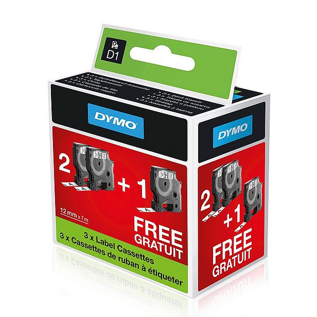 DYMO Bundel 2+1 D1 tape 12mm black on white