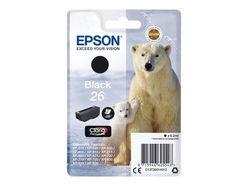 [C13T26014022] Epson 26 inktcartridge zwart 6.2ml 220 paginas 1-pack