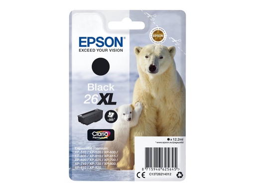 [C13T26214012] Epson 26XL inktcartridge zwart high capacity 12.2ml 500 pagina