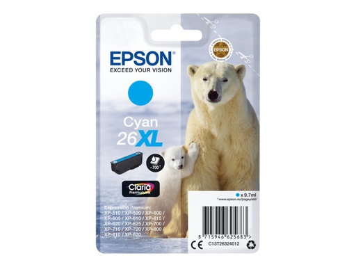 [C13T26324012] Epson 26XL inktcartridge cyaan high capacity