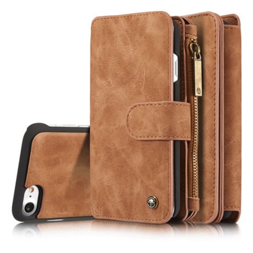 [IP7-95] CaseMe - iPhone 7/8/SE 2020 hoesje - Wallet Book Case met Ritssluiting - Bruin