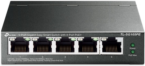 [TL-SG105PE] TP-Link TL-SG105PE 5-poorts Gigabit Easy Smartswitch met 4 PoE+-poorten